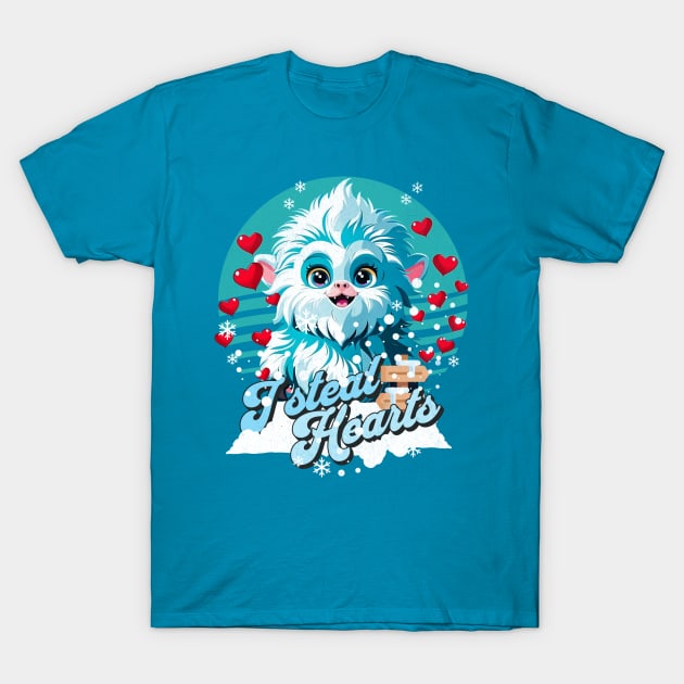 Cute Yeti With Hearts Valentines Day I Steal Hearts T-Shirt by alcoshirts